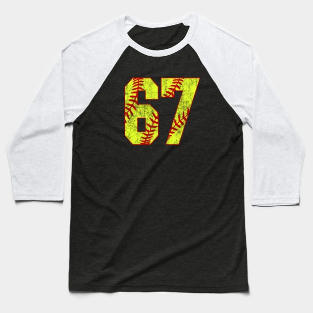 Fastpitch Softball Number 67 #67 Softball Shirt Jersey Uniform Favorite Player Biggest Fan Baseball T-Shirt by TeeCreations